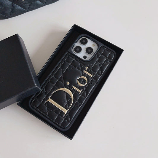 Módní kožené pouzdro na iPhone se zlatým logem