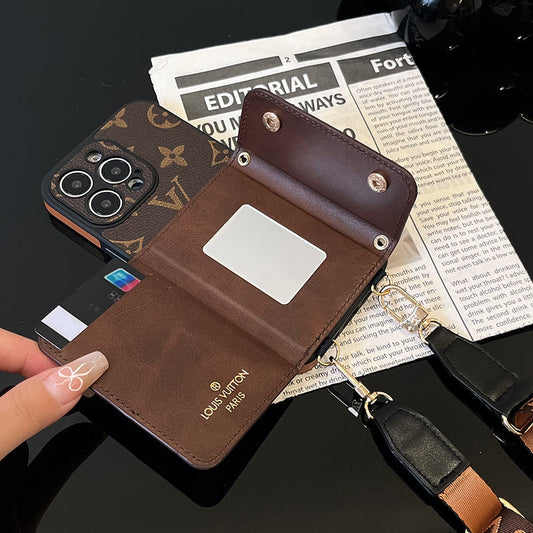 Bolsa de cartão luxuosa com corrente marrom para iPhone