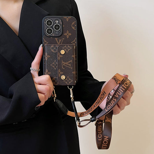 Bolsa de cartão luxuosa com corrente marrom para iPhone