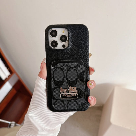 Capa de couro para iPhone com bolsa de cartão clássica