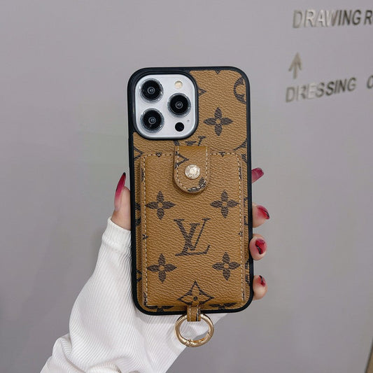 Capa para iPhone de cor clássica com bolsa de cartão luxuosa