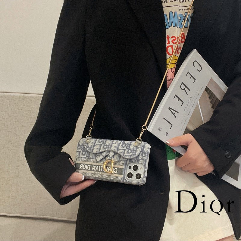 Módní černá & šedá látková taška na karty Crossbody pouzdro na iPhone