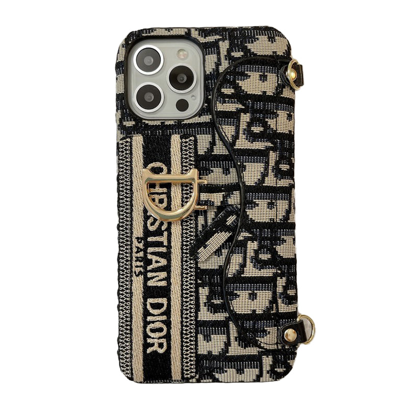 Módní černá & šedá látková taška na karty Crossbody pouzdro na iPhone