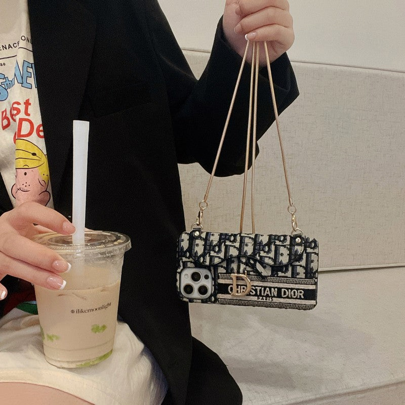 Módní černá & šedá látková taška na karty Crossbody pouzdro na iPhone