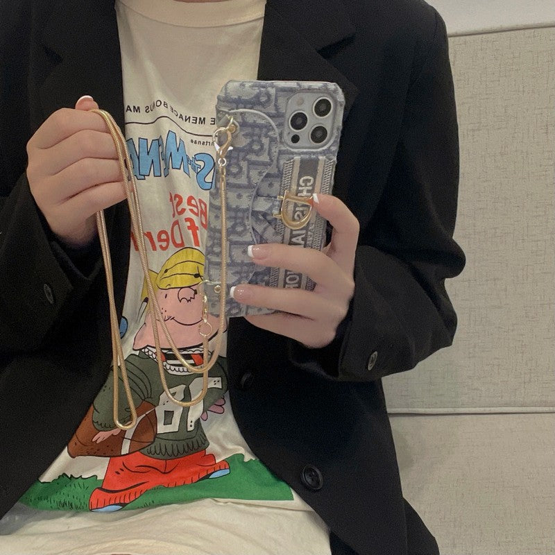 Módní černá & šedá látková taška na karty Crossbody pouzdro na iPhone