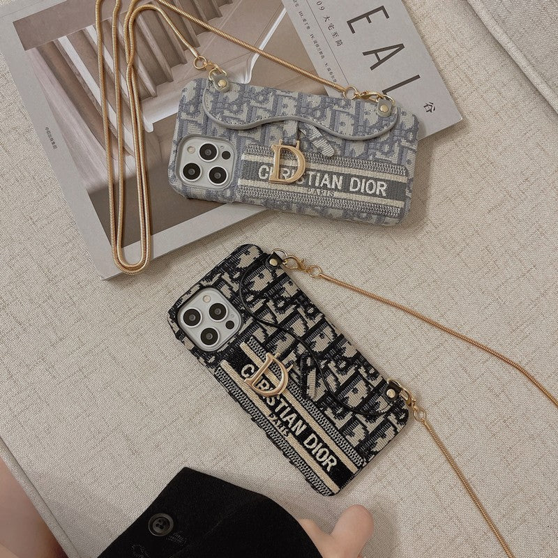 Módní černá & šedá látková taška na karty Crossbody pouzdro na iPhone