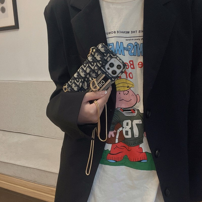Módní černá & šedá látková taška na karty Crossbody pouzdro na iPhone