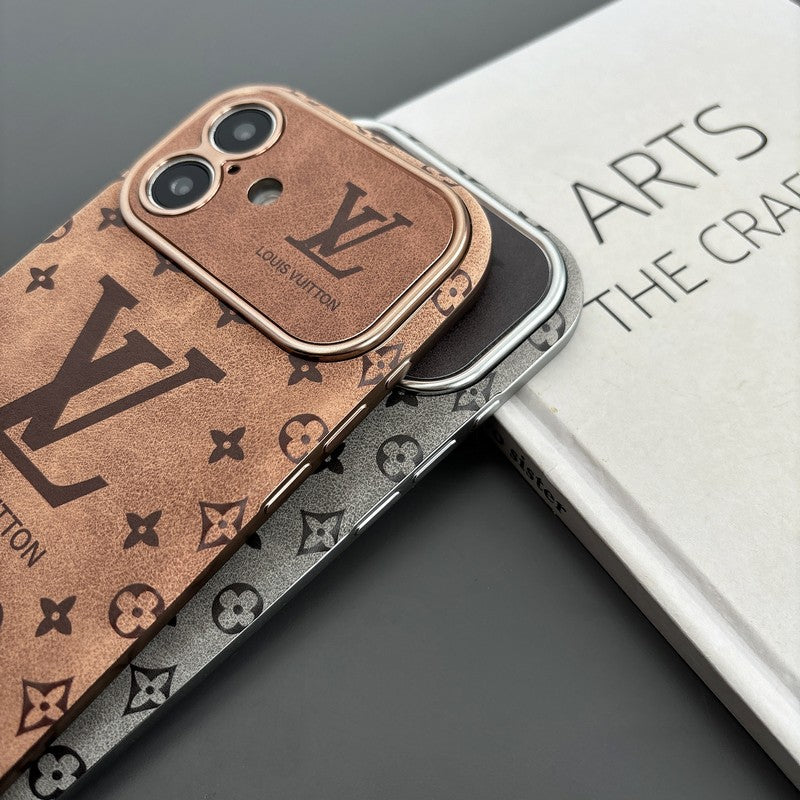 Luxusní hnědé & černé kožené pouzdro na iPhone