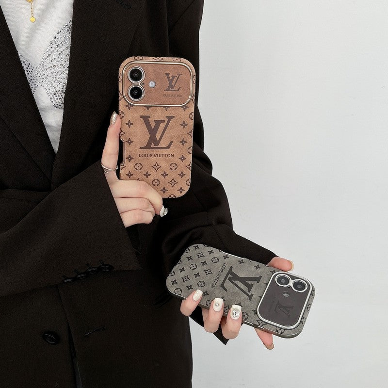 Luxusní hnědé & černé kožené pouzdro na iPhone
