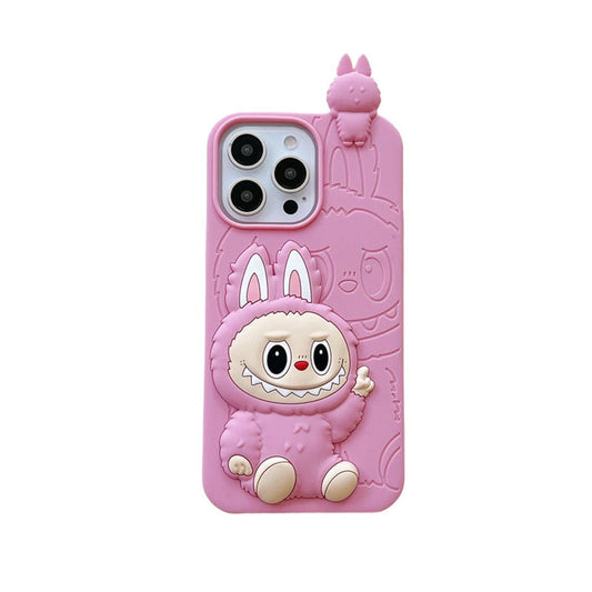Capa de silicone 3d Labubu bonito dos desenhos animados | Rosa Marrom - Capa para iPhone