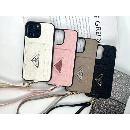 Capa luxuosa para iPhone com bolsa de cartão de quatro cores