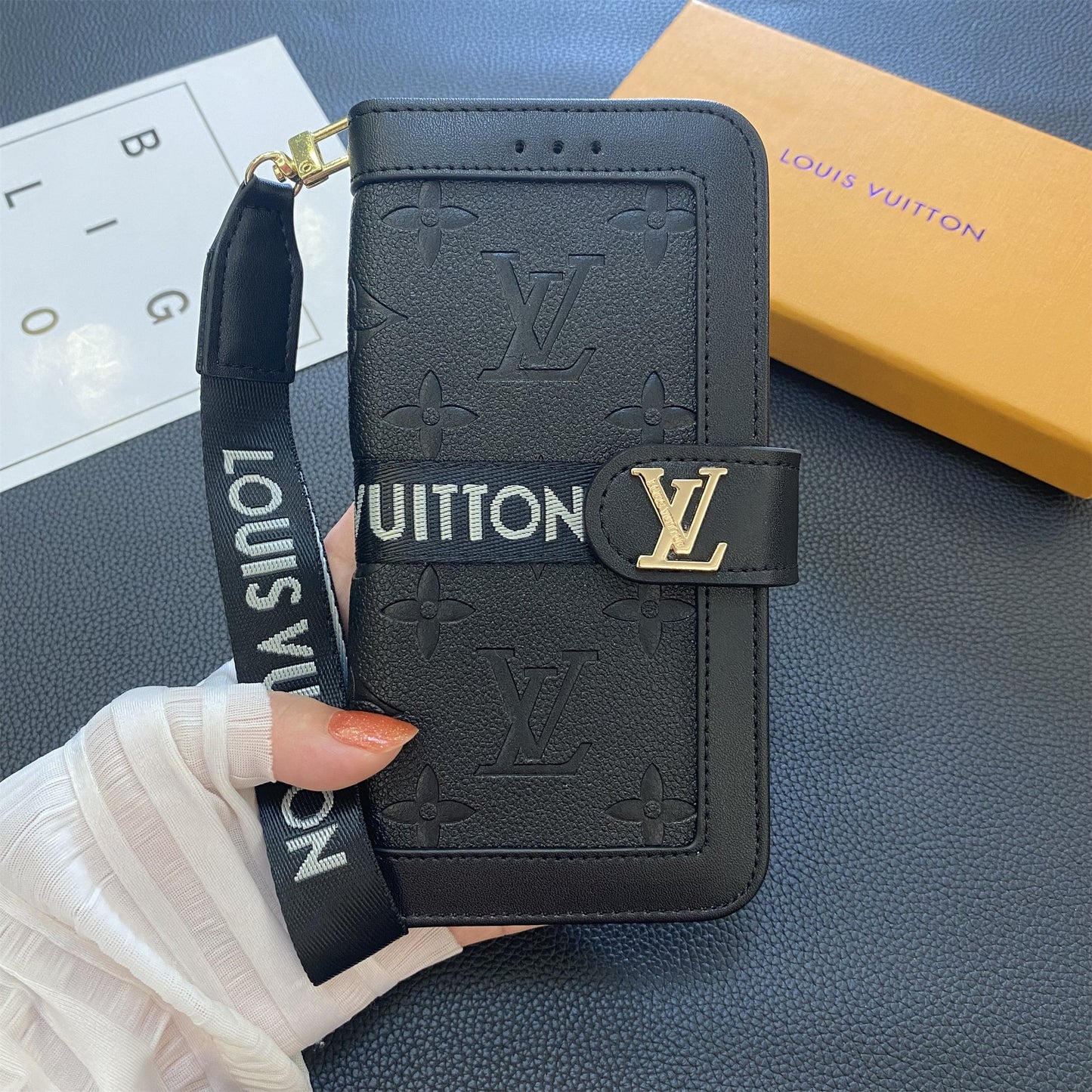 Prémiové originální kožené pouzdro na peněženku s monogramem na plátně Samsung Galaxy