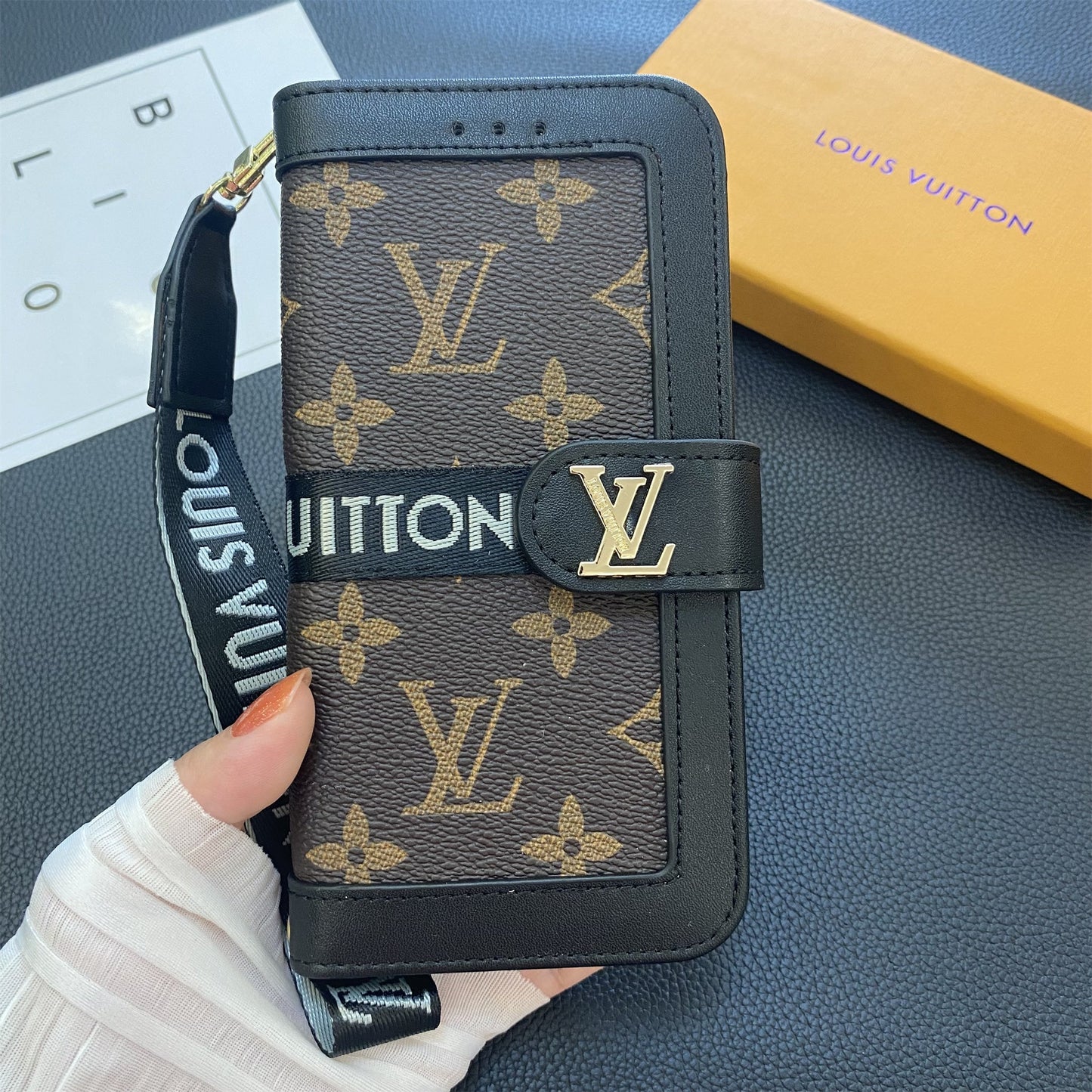Prémiové originální kožené pouzdro na peněženku s monogramem na plátně Samsung Galaxy