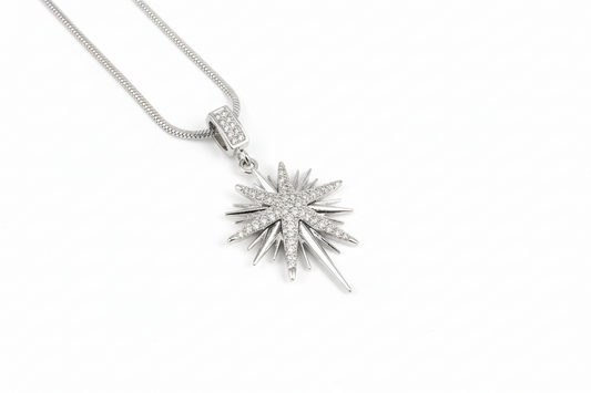 Starburst Pavé Titanium Necklace — Radiant Crystal Statement