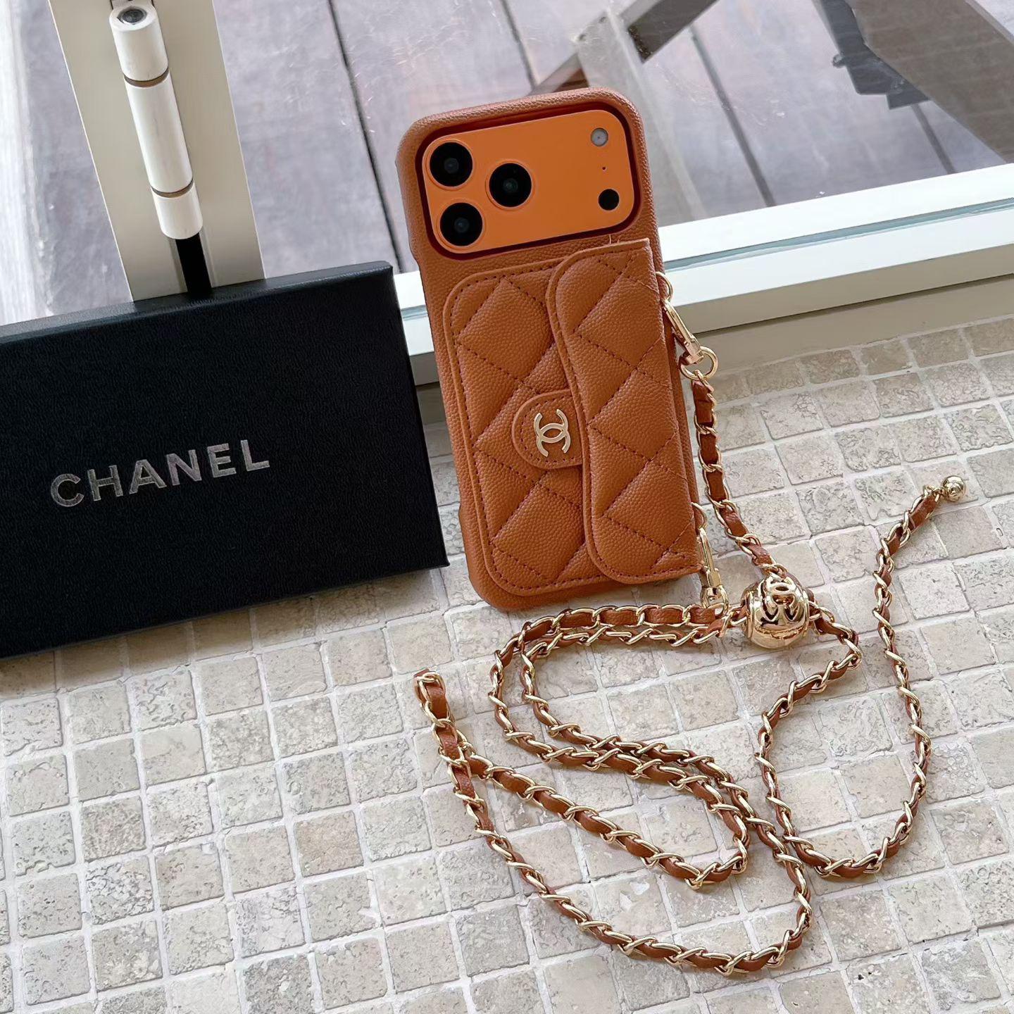 Luxusní peněženkové pouzdro na iPhone s řetízkem na ruku/přes tělo