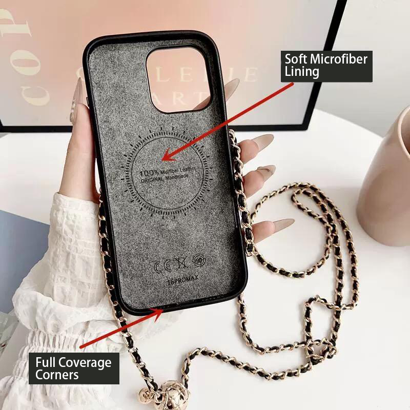 Prošívané crossbody pouzdro na iPhone s řetízkovým popruhem & kapsa na kartu