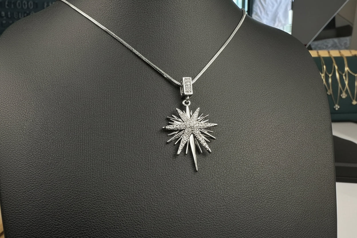 Starburst Pavé Titanium Náhrdelník — Radiant Crystal Statement