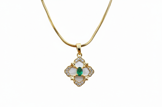 Pavé Clover–Inspired Titanium Necklace Green CZ Inlay · Clean Luxury Statement