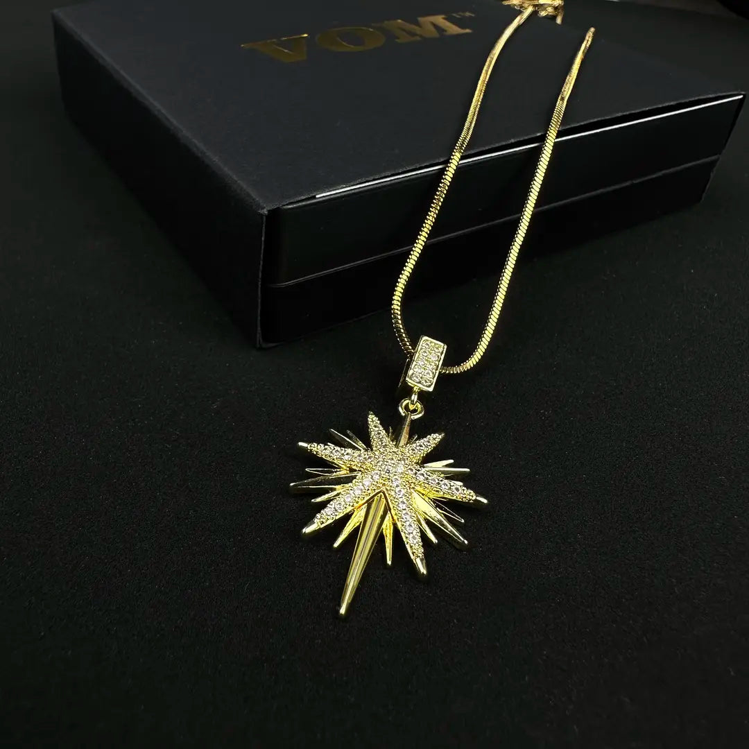 Starburst Pavé Titanium Náhrdelník — Radiant Crystal Statement
