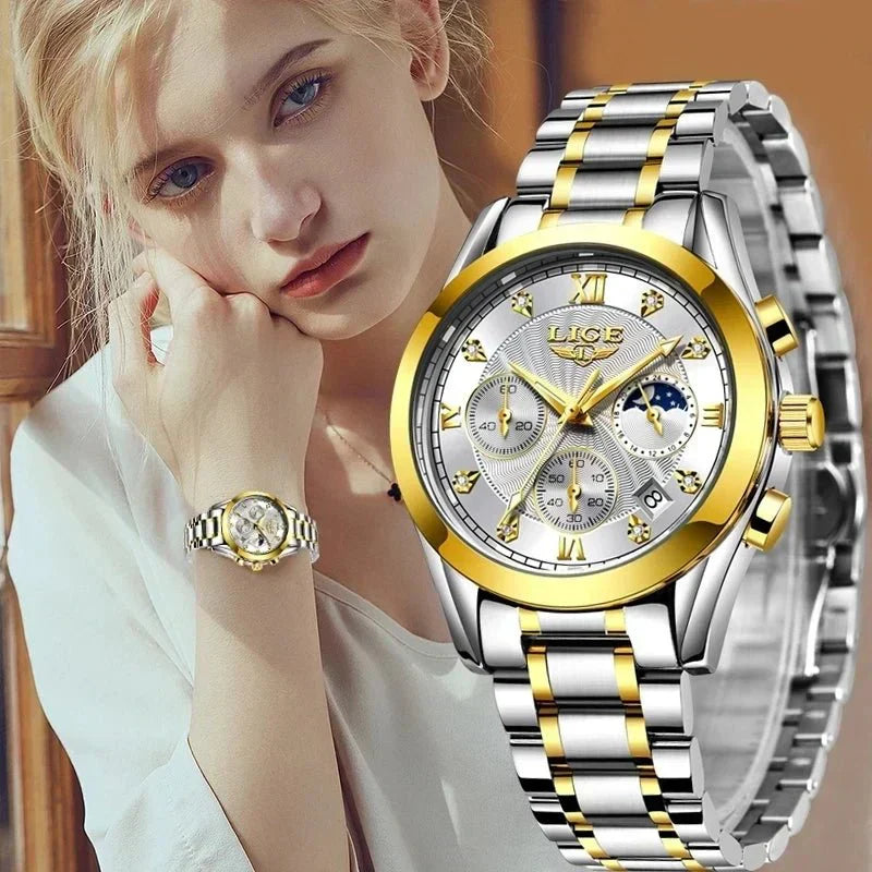 Luxusní dámské hodinky Shark & Sapphire Golden Radiance